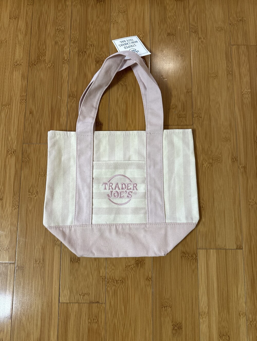 New Pink Stripe Canvas Tote Bag Trader Joes